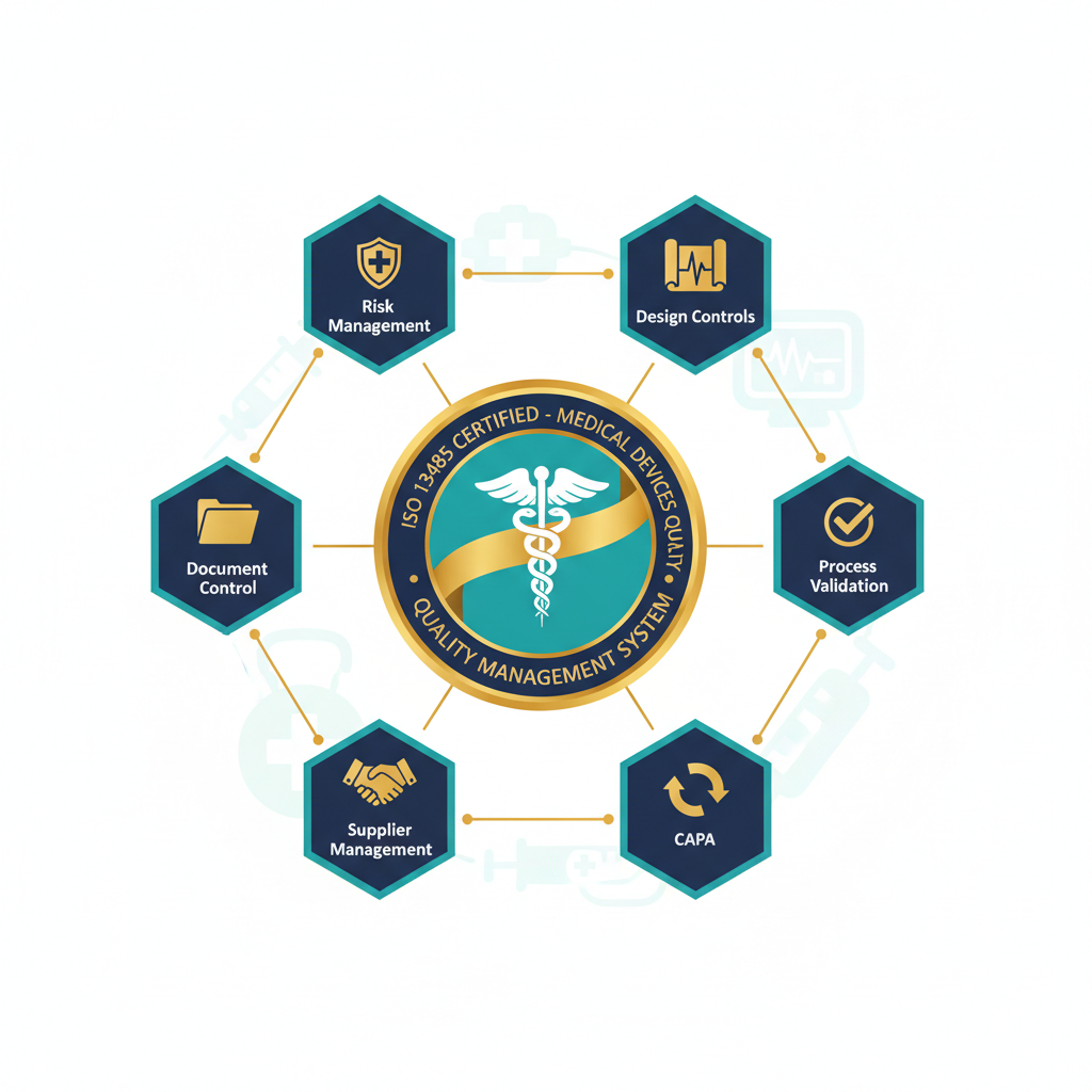 ISO 13485 kvalitetsstyringssystem illustration til life science softwareudvikling